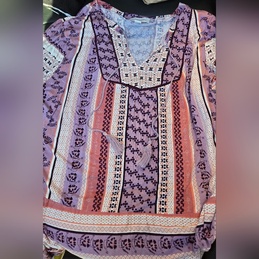 🫶Bohemian Light Purple and Pink Front Tie Top